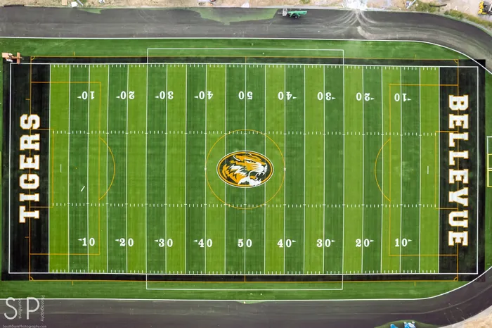 Aerial sports photography over Bellevue Tigers field